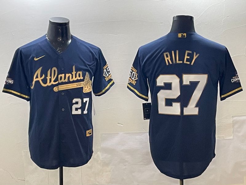 Men Atlanta Braves 27 Riley Black Gold Game 2025 Nike MLB Jersey style 1